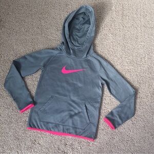 Nike Dark Gray Girls Fleece Lined Hoodie with Hot Pink Swoosh Size S
